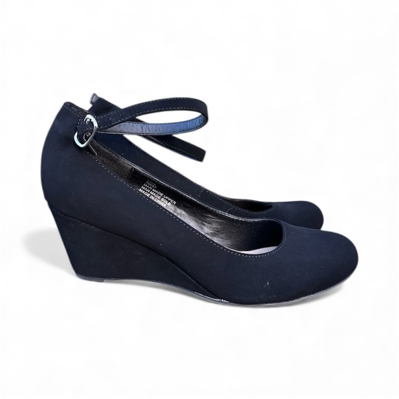 me too Shoes - Black Wedge Heels with Ankle Strap